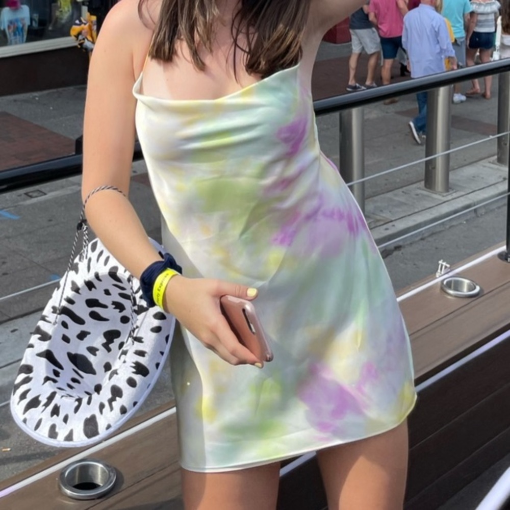 ZARA Satin effect print dress- multi colored